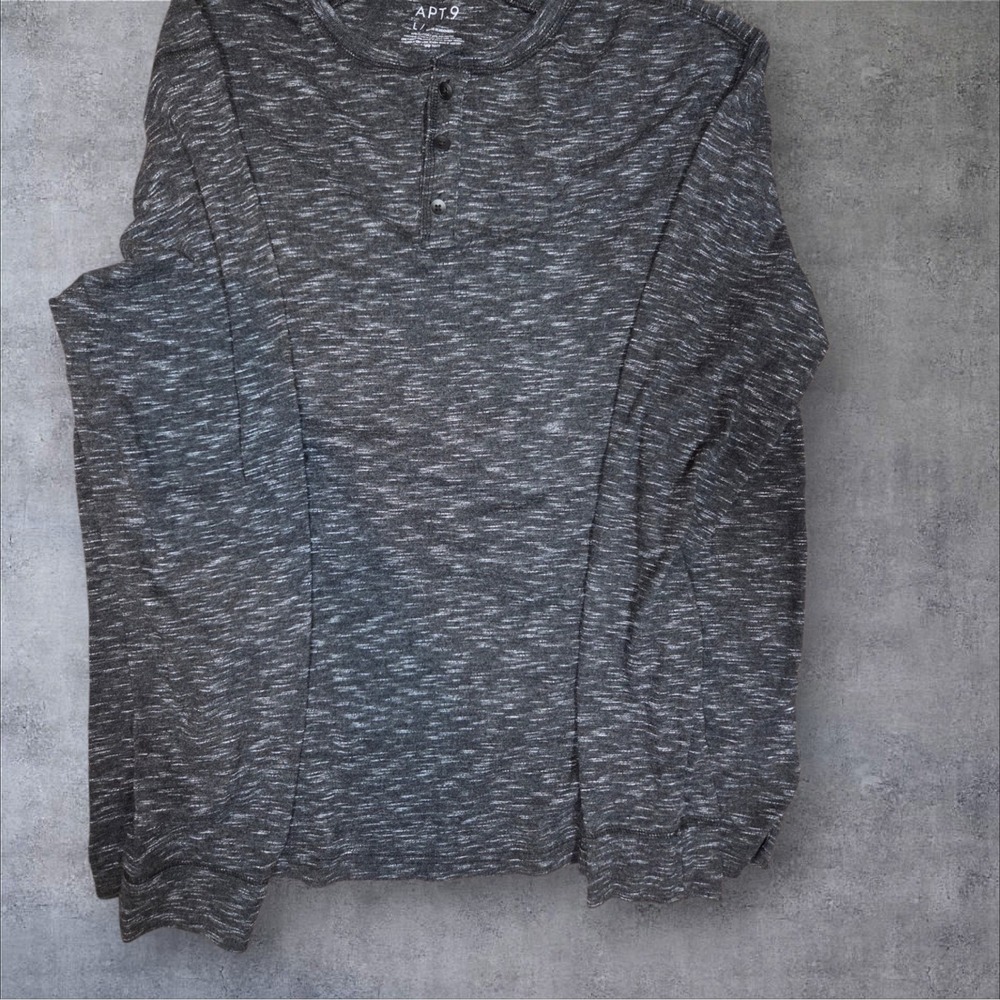 Apt 9 Mens Henley Shirt Large Long Sleeve Space Dye Charcoal Gray Cotton Blend